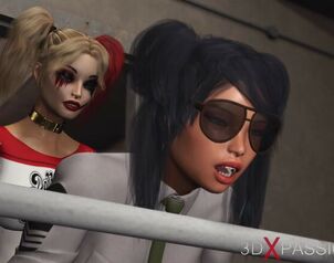 Steaming hump in jail! Harley Quinn romps a girl jail