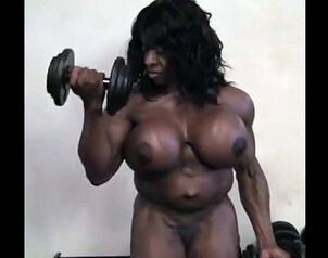 Real dark-hued nymphs bodybuilder with immense titties bare